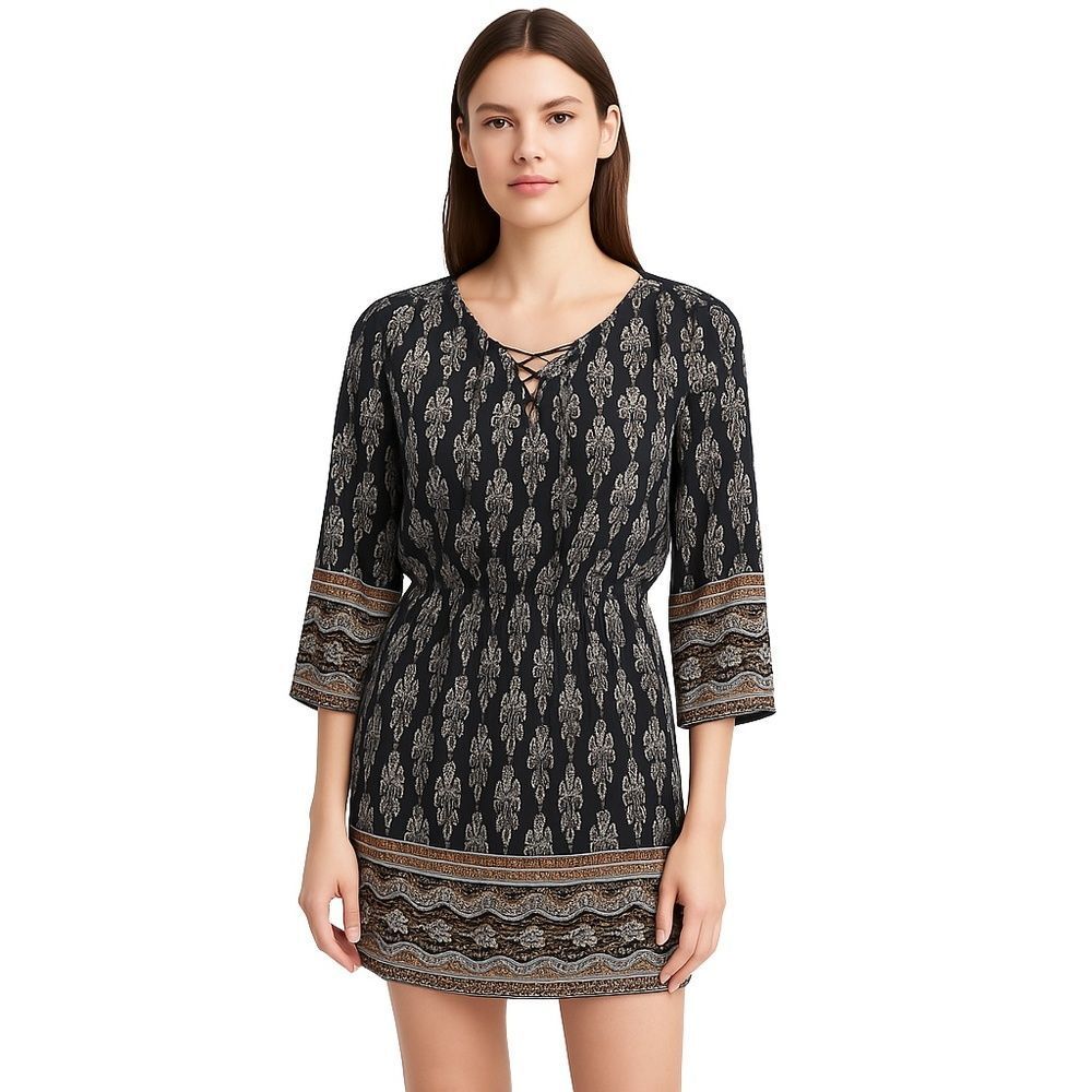 Madewell Black Burnished Floral Lace Up Bohemian Mini Dress Womens 4